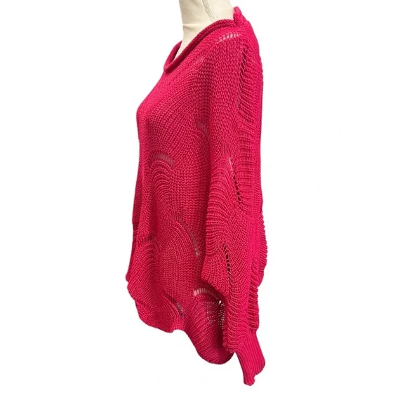 Davi & Dani Hot Pink Open Knit Sweater L Oversized Slouchy Beachy Lightweight - Picture 7 of 11